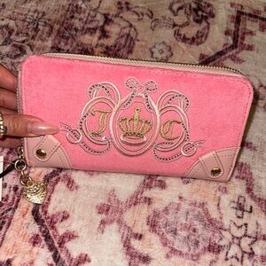 Juicy Couture Pink Wallet with Embroidered Logo and Zip Closure